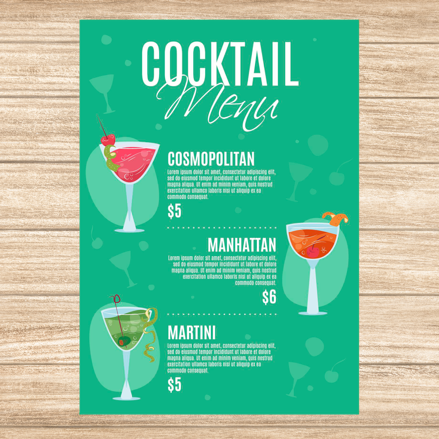 Drinks kort & cocktail menu #500